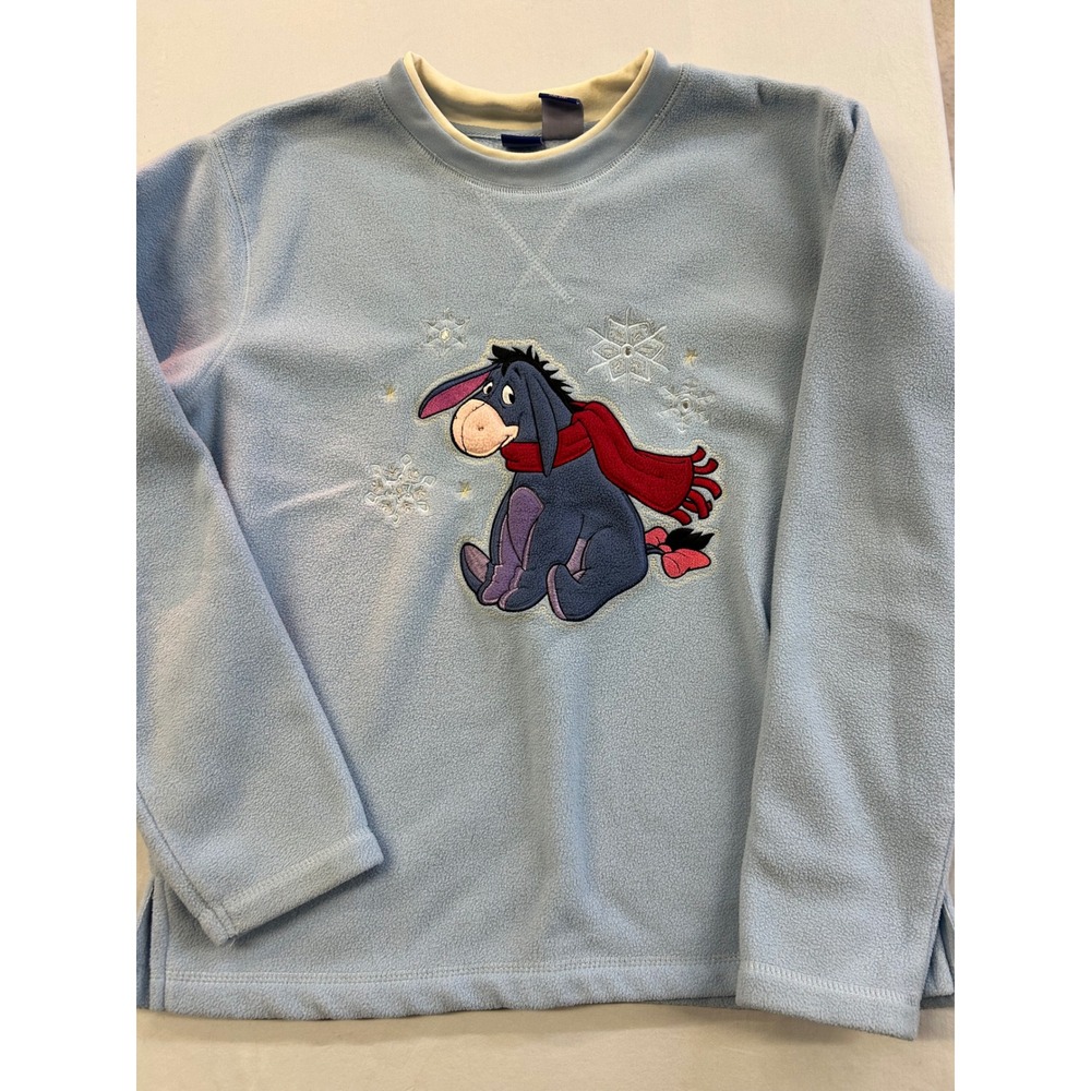 Disney Eeyore Fleece Sweatshirt Light Blue Winter Snowflake Embroidered Medium